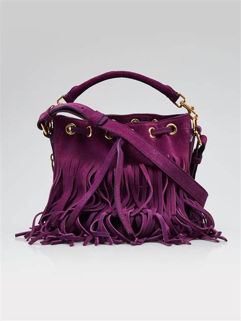 Yves Saint Laurent Purple Suede Emmanuelle Fringe Bucket 